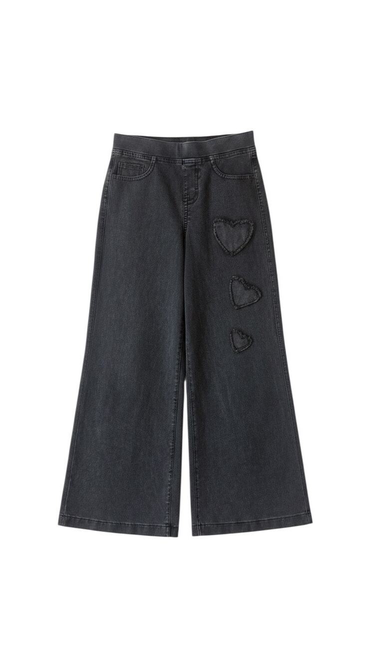 H&M Girls Black Wide Leg Heart Jeans Size 9-10Y